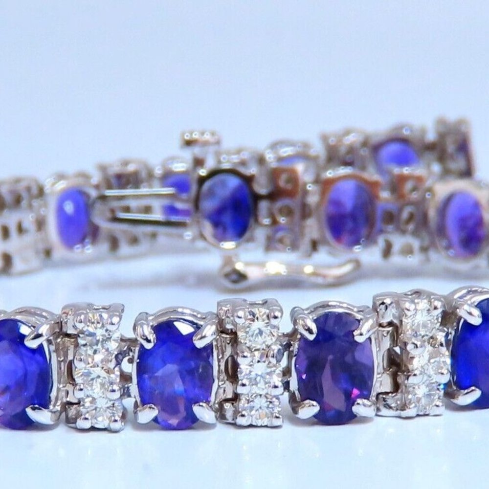 10ct Natural Oval Purple Amethysts Diamonds Tennis Bracelet 14kt Gold*